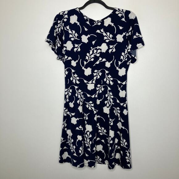 NWT 41 HAWTHORN Noella Waist Knot Dress Navy Blue Medium Petite MP - Picture 2 of 5